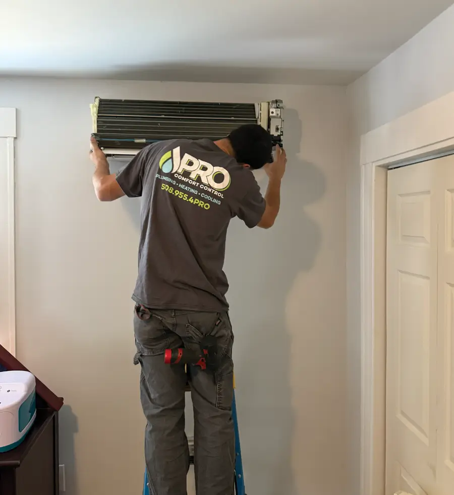 Ductless mini split maintenance in progress